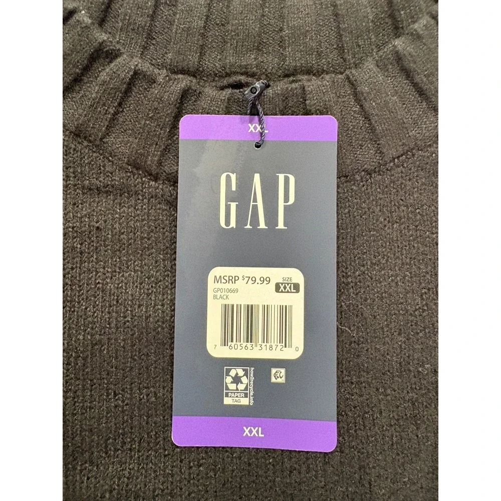 GAP Mens Crewneck Sweater Black Cotton Nylon Knit Ribbed XXL GP010669 NEW